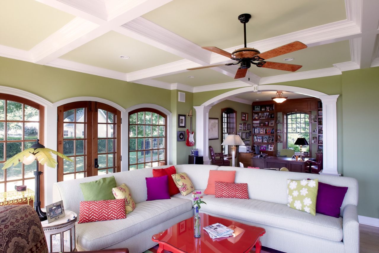 Sunroom with coffered ceilings